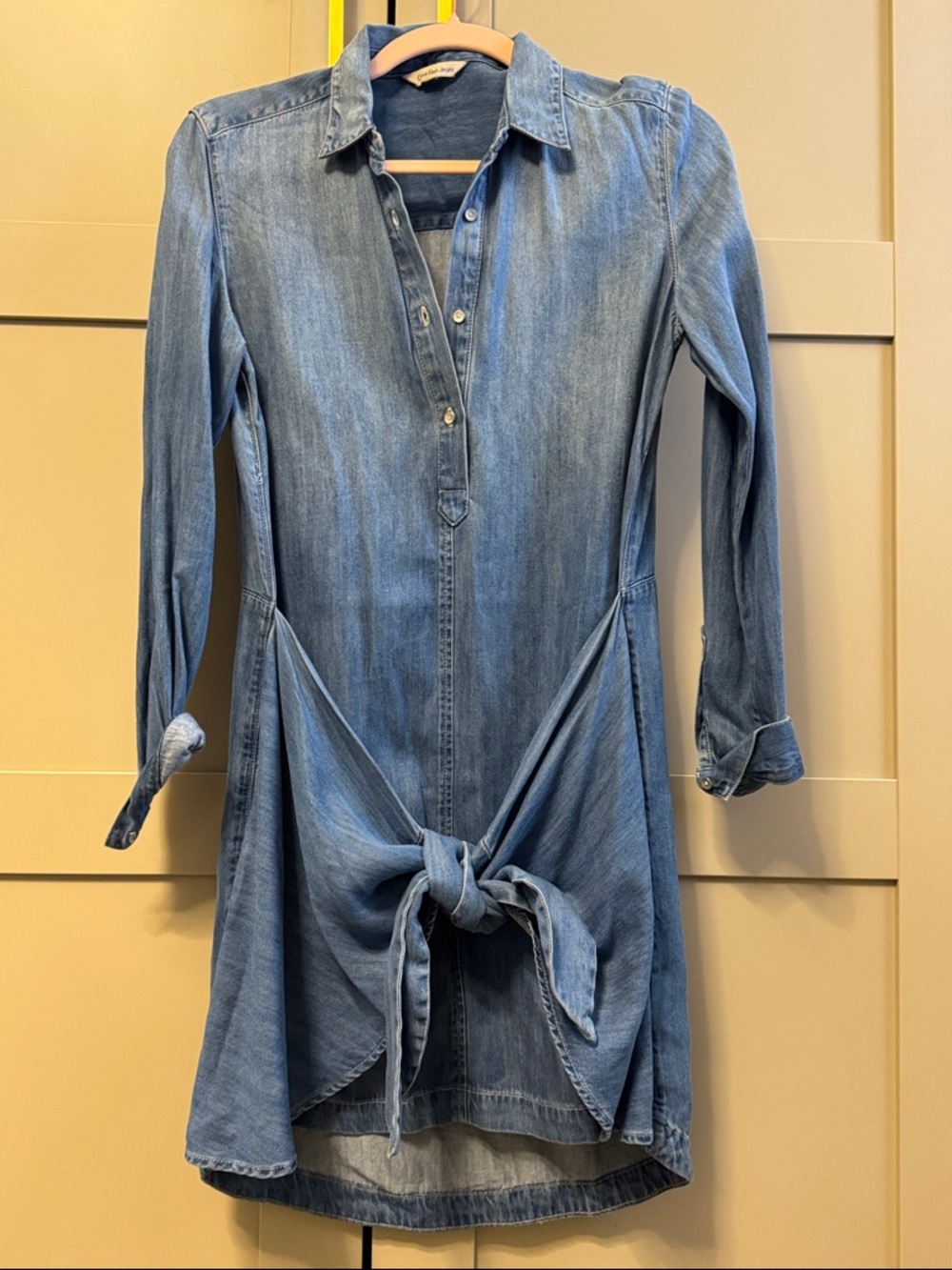 Calvin Klein Jeans Light Blue Denim Shirt Dress with Front Tie